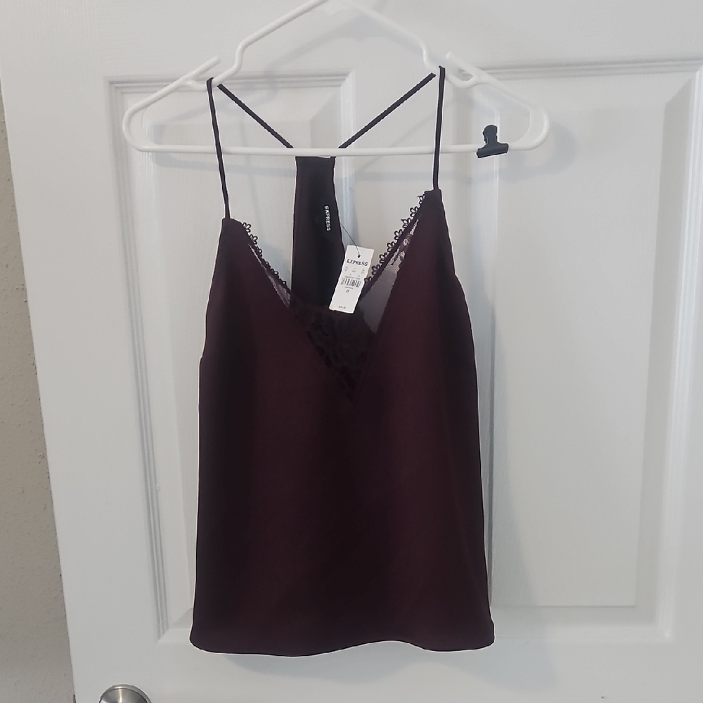 Express Burgundy Lace Trim Cami Top
